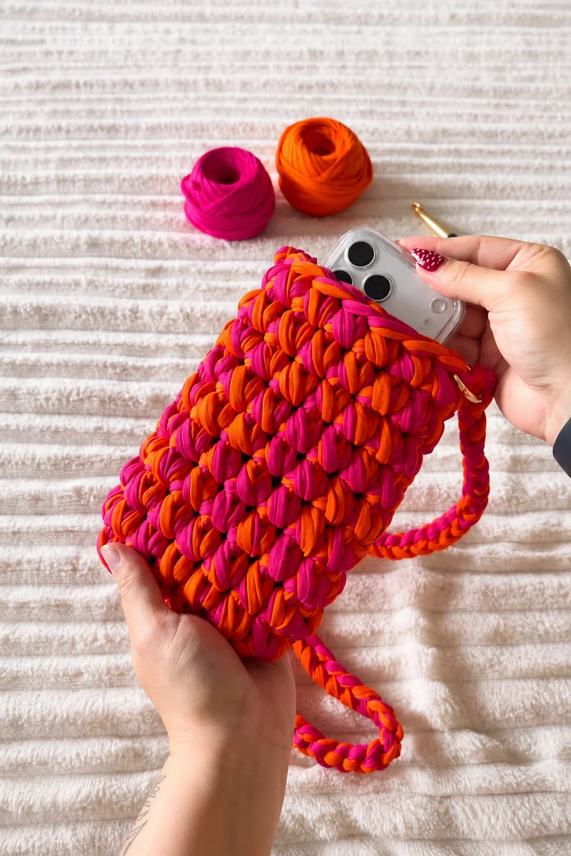 Pochette crochet rose et orange ZolaBelle